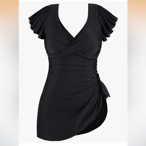 Plus Size One Piece Swimsuit Women’s 12W Swim Dress Tummy Control BLACK New